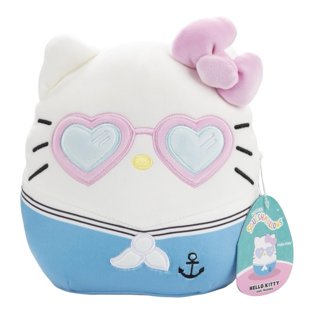 Squishmallow Hello Kitty Sailor Plush Sanrio Heart Glasses Pink Bow